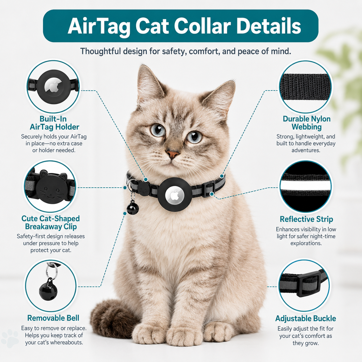 KittiCo Breakaway AirTag Cat Collar — 2 Pack (Pink & Black)